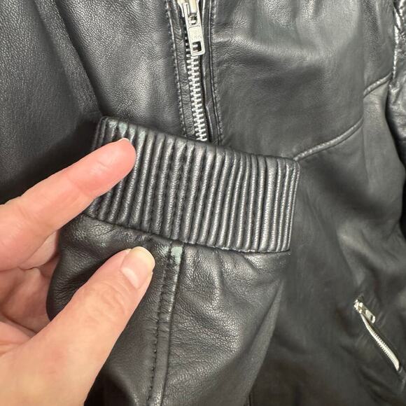 MNG SUIT MANGO 100% Genuine Sheep Leather Bomber Jacket Exposed Silver Zippers S - Picture 16 of 16